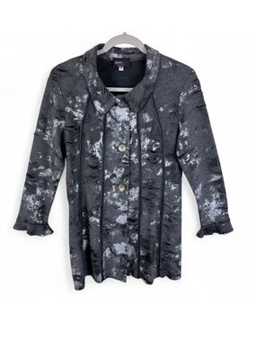 Andria Lieu Collection Vintage Womens Distressed Metallic Burnout Jacket‎ Gray M